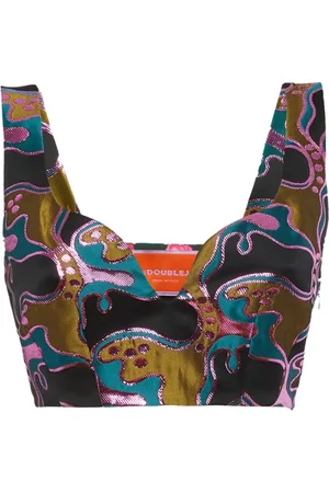 La DoubleJ Topp, Dam, XS, Polyester, Shimmery Jacquard Crop Top