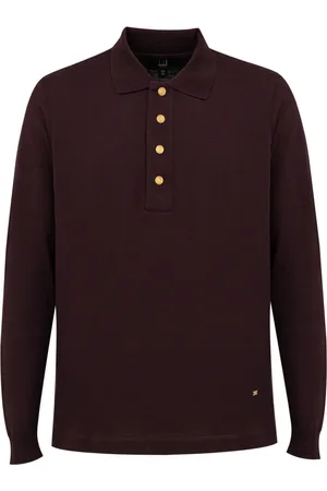 Dunhill Topp, Herr, M, Bomull, Bordeaux Cashmere Långärmad Polo