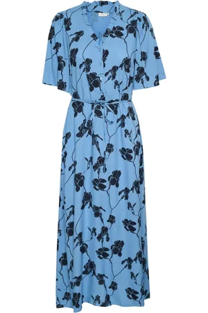 Kaffe Klänning, Dam, L, Riviera/Black Flower Print Lång Klänning