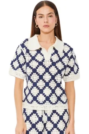 Suncoo Stickade tröjor & koftor, Dam, S, Bicolor Virkad Polo Kortärmad Topp
