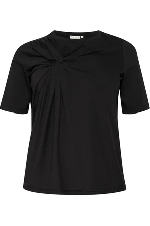 Kaffe Topp, Dam, S, Bomull, Svart djup T-shirt med knutdetalj