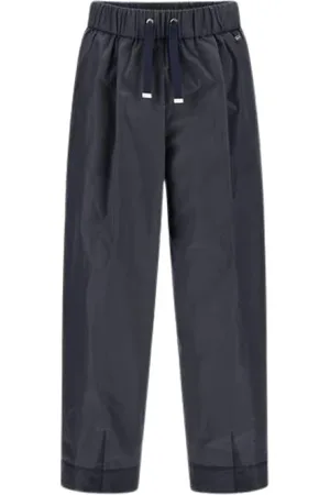 HERNO Byxor, Dam, S, Polyester, Marinblå Bred Ben Elastisk Midja Byxor