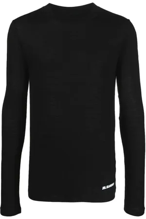 Jil Sander Stickade tröjor & koftor, Herr, M, Svart ull T-shirt med logotyp