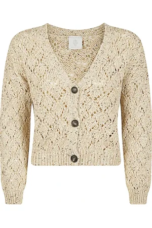 ELEVENTY Stickade tröjor & koftor, Dam, XS, Bomull, Metallic Cardigan med Lurex Tråd