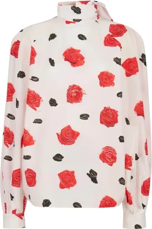 Marni Blusar & Skjortor , Dam, XS, Bomull, Vit Poplin Ballongtopp med Iris Tryck