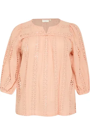 Kaffe Blusar & Skjortor , Dam, 2Xl, Bomull, Broderad Blus Persika Nektar