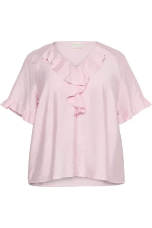 Kaffe Blusar & Skjortor , Dam, 4Xl, Rosa Lady Blus med Volangdetaljer