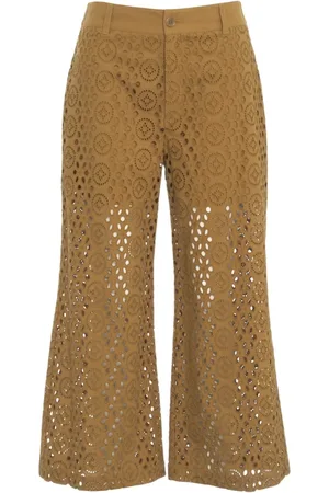 Liu Jo Byxor, Dam, S, Bomull, Bruna Cropped Byxor med Broderi