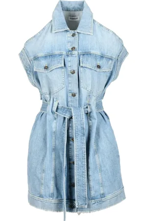 Dondup Klänning, Dam, S, Denim, Denim Skjortklänning med Knappar och Fickor