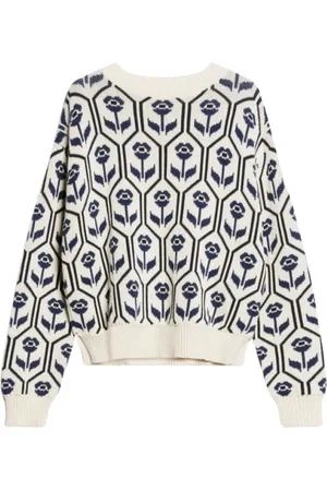 Max Mara Stickade tröjor & koftor, Dam, L, Bomull, Bomull Diamant Blommönster Topp