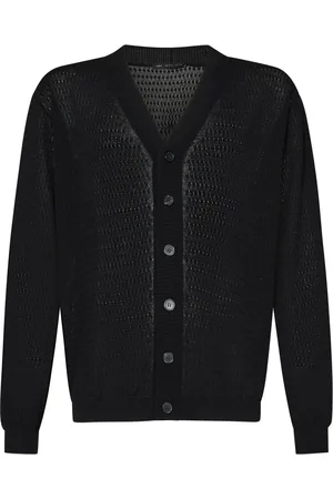LOW BRAND Stickade tröjor & koftor, Herr, 2Xl, Bomull, Svart Stickad V-ringad Kofta Ss25