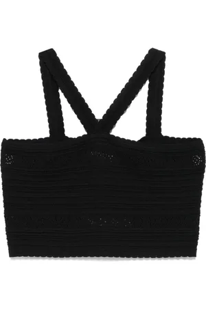 Twin-Set Topp, Dam, XS, Svart Ribbad V-ringad Topp