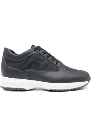 Hogan Skor, Herr, 40 1/2 EU, Läder, Blå Interaktiva Sneakers med Tyginsatser