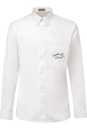 Dior Skjorta, Herr, L, Bomull, Vit Bomullsskjorta med Handskrivet Logotyp