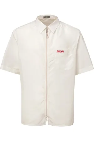 Dior Skjorta, Herr, M, Polyester, Vit Halv Zip Skjorta med Logotyp