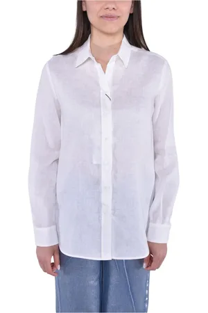 Max Mara Blusar & Skjortor , Dam, S, Linne, Linne klassisk skjorta med spetskrage