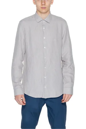 Calvin Klein Skjorta, Herr, 4Xl, Linne, Linne Långärmad Skjorta Vår/Sommar Kollektion