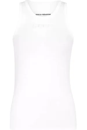 Paco rabanne Topp, Dam, L, Bomull, Vit Logot-shirt Rund Hals Ärmlös
