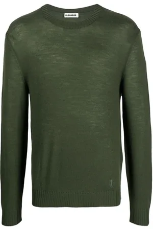 Jil Sander Stickade tröjor & koftor, Herr, L, Elegant Grön Ulltröja