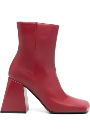vic matiè Skor, Dam, 39 EU, Läder, Röda Läder Ankelboots med Mellanhöga Klackar