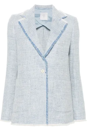 ELEVENTY Jacka, Dam, M, Bomull, Nött Blå Linne Bomull Elegant Blazer