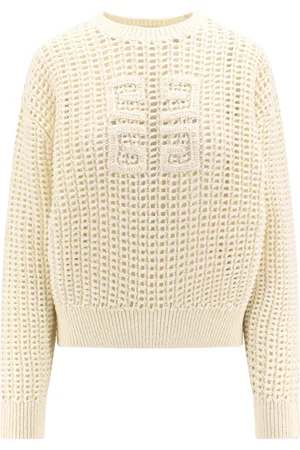 Givenchy Stickade tröjor & koftor, Dam, M, Kashmir, Vit Ribbad Långärmad Tröja