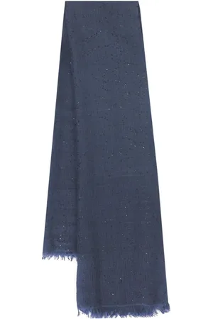 Brunello Cucinelli Accessoarer, Dam, ONE Size, Kashmir, Blå Paljett Fransad Halsduk