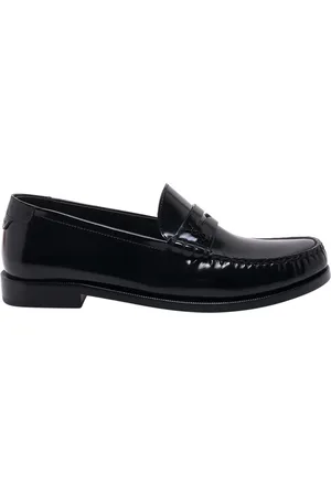 Saint Laurent Skor, Herr, 43 1/2 EU, Läder, Platta Svarta Skor Metall Monogram Italien