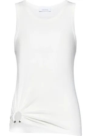 Paco rabanne Topp, Dam, S, Bomull, Vit Ribbad Tanktop med Metallpiercing