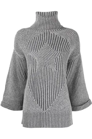 LORENA ANTONIAZZI Stickade tröjor & koftor, Dam, M, Kashmir, Grå Stickad Turtleneck Sweatshirt Casual Stil