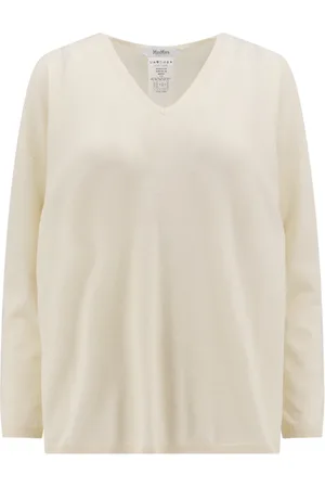 Max Mara Stickade tröjor & koftor, Dam, XS, Vit Cashmere Tröja Ribbade Detaljer
