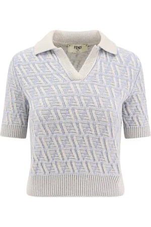 Fendi Stickade tröjor & koftor, Dam, S, Blå Diagonal FF Mönster Polo