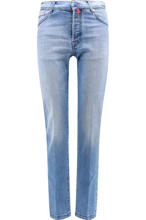 Kiton Jeans, Herr, W36, Bomull, Blå Slim Fit Jeans Tillverkad i Italien