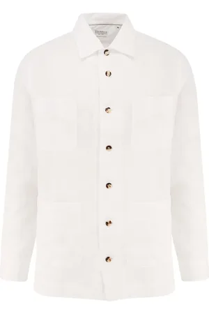 Brunello Cucinelli Skjorta, Herr, S, Linne, Vit Linneskjorta Klassisk Stil