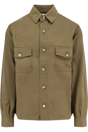 Saint Laurent Jacka, Herr, L, Bomull, Gröna skjortor med spetskrage