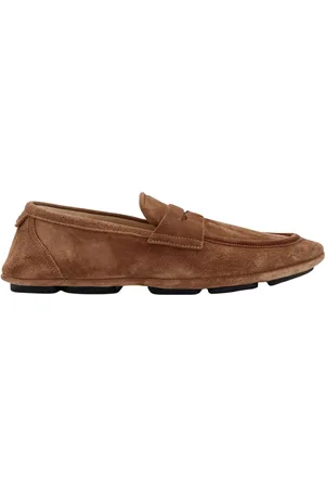 Dolce & Gabbana Skor, Herr, 41 EU, Mocka, Bruna platta skor med metallmonogram