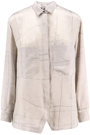 Giorgio Armani Blusar & Skjortor , Dam, S, Silke Grå Skjortor Dold Stängning Dubbel Ficka