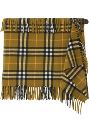 Burberry Kjol, Dam, S, Rutig grön kjol i ullmix med fransar