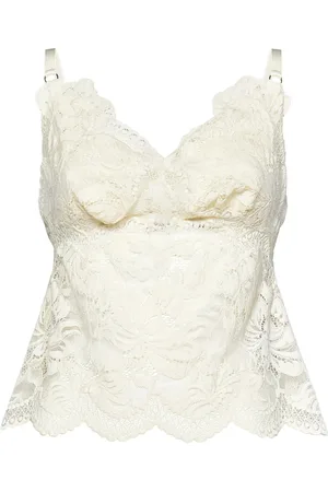 Paco rabanne Topp, Dam, M, Ivory Blommig Spets V-ringad Topp