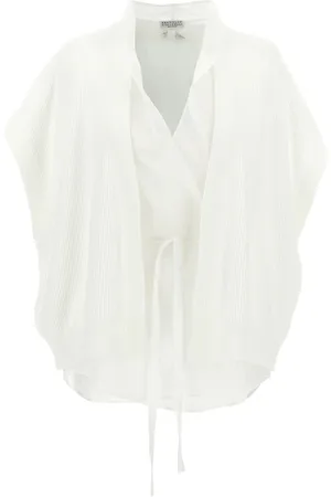 Brunello Cucinelli Blusar & Skjortor , Dam, S, Vit Draperad Ärm Tröja