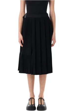 JUNYA WATANABE Kjol, Dam, M, Polyester, Svart Veckad Midi Kjol Elegant Evenemang