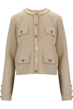 Elisabetta Franchi Stickade tröjor & koftor, Dam, M, Guld Kedja Cropped Jacka med Knappar