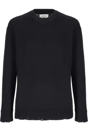 LANEUS Stickade tröjor & koftor, Herr, S, Svart Crew Neck Sweater med Logo Patch
