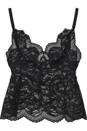 Paco rabanne Topp, Dam, M, Svart Blommig Spets V-ringad Topwear