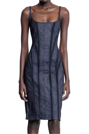 MUGLER Klänning, Dam, M, Denim, Denim Mesh Korsett Klänning