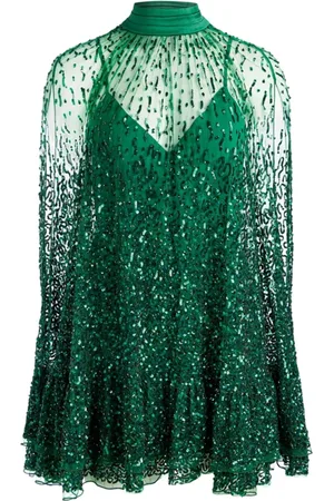 ALICE+OLIVIA Klänning, Dam, S, Nylon, Grön Klänning med Cape Overlay
