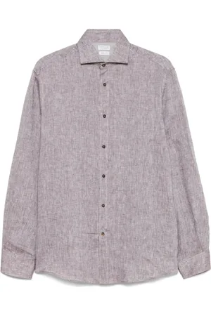 Brunello Cucinelli Skjorta, Herr, 3Xl, Ljusbrun Skjorta Cutaway Krage Långa ärmar