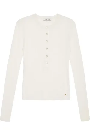 ANINE BING Stickade tröjor & koftor, Dam, M, Ivory Vit Button-Up Sweater