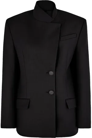 The Attico Jacka, Dam, M, Svart Blazer i Ullgabardin med Logotyp