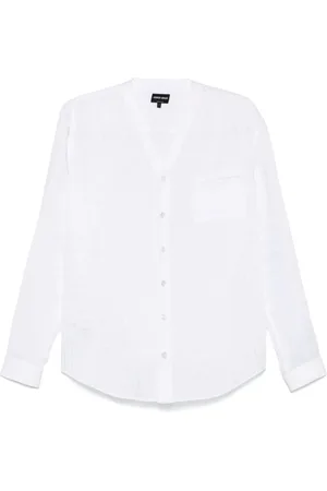 Giorgio Armani Skjorta, Herr, XL, Vit V-ringad Skjorta med Knappar